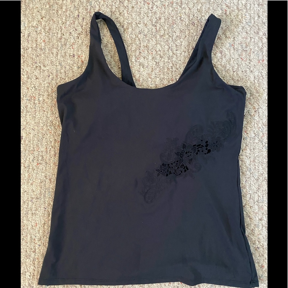 Fabletics Black Tank Top with Subtle Lace Detail size M